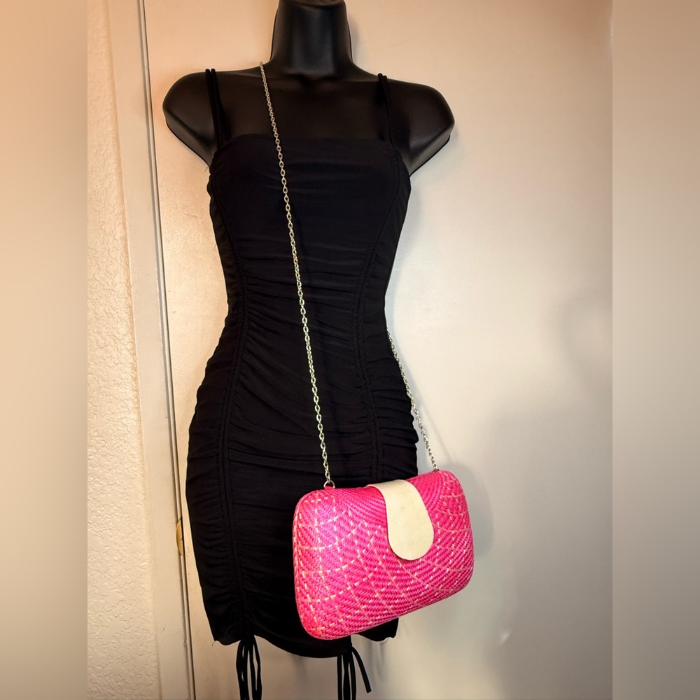 Lea Newman Hot Pink‎ Woven Clutch Crossbody handbag